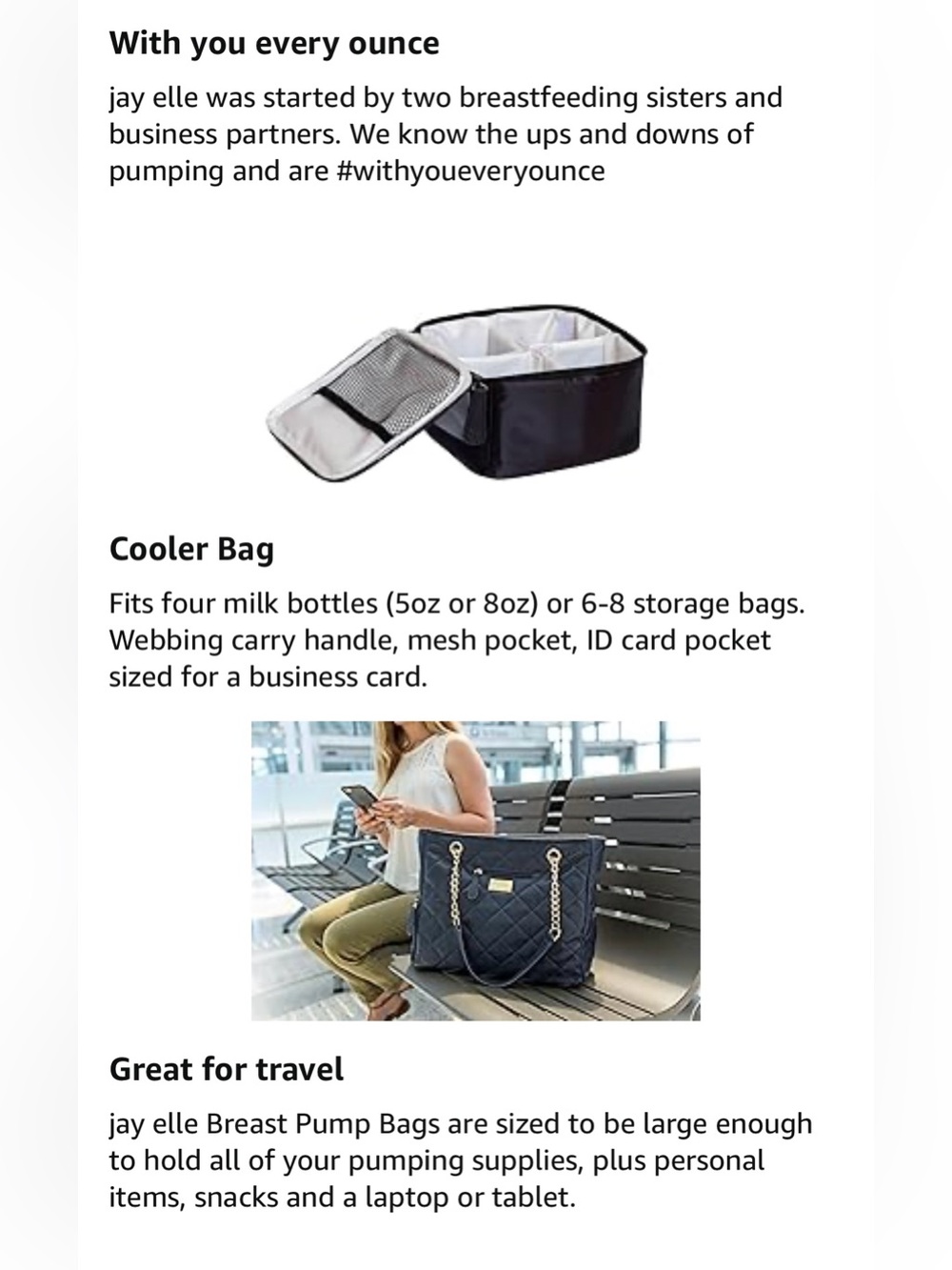 Jay Elle Duchess Quilted Navy Baby Breast Pump Bag w/ Gold Chain | 6-Piece Set - Picture 14 of 16